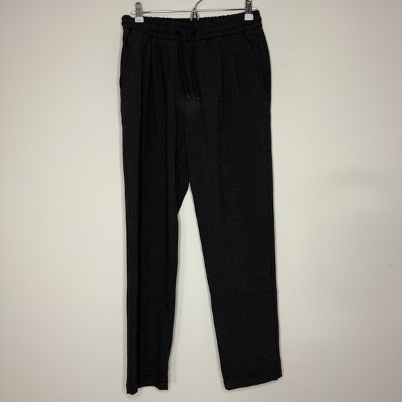 ZARA Dark Academia Houndstooth Print Drawstring Waist Pleated Straight Leg Pants - Picture 1 of 6